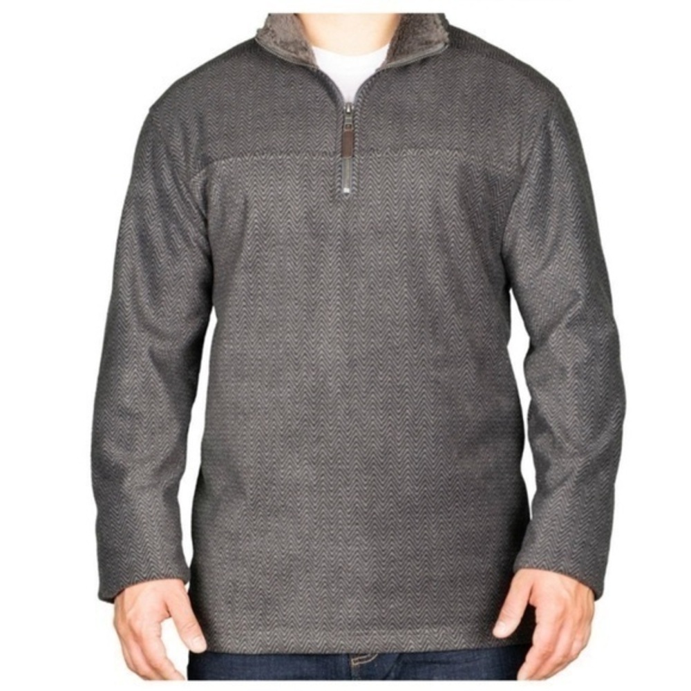 London Fog Pullover Long Sleeve Sherpa Lined Sweater Men Medium Gray